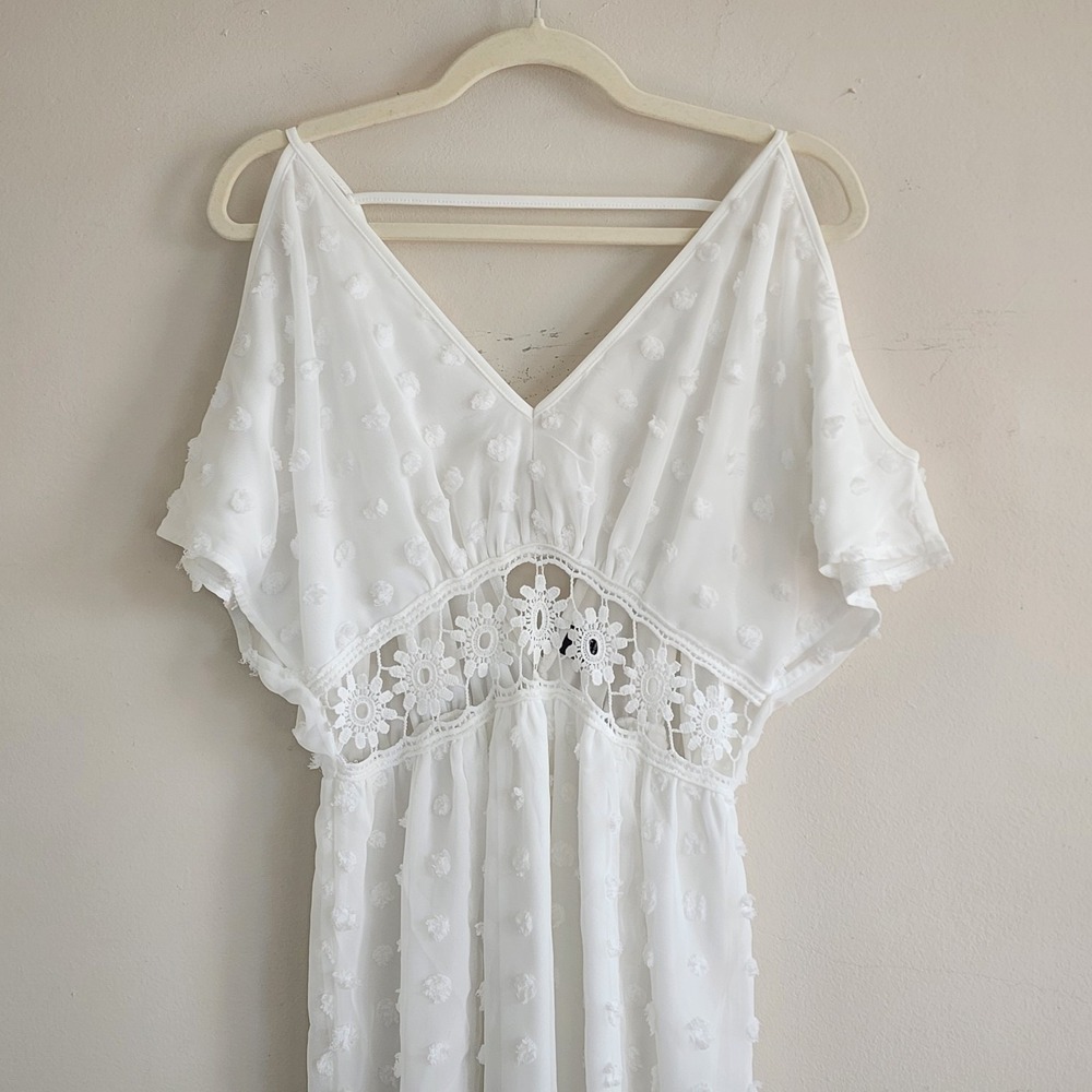 Womens Cutout Cold Shoulder Maxi Dress Medium Boho Coquette Wedding Summer Flowy